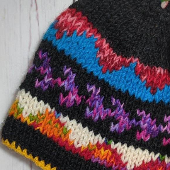 Colorful Knit Wool Chullo Peruvian Beanie Earflap Hat Made in Nepal Braided Ties main image 6
